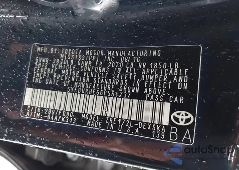 2016 Toyota Corolla S Plus from USA, damaged, VIN 5YFBURHE6GP564737